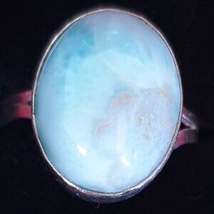 Elegant Vintage 925 Sterling Silver Natural Larimar Cabochon Ring – Size 8